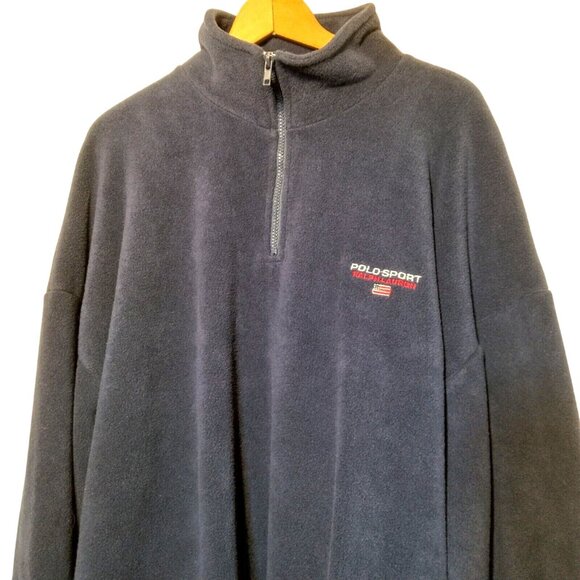 Ralph Lauren Polo Sport Fleece Jacket XXL Blue USA Flag Pullover Zip Vintage USA - Picture 1 of 13